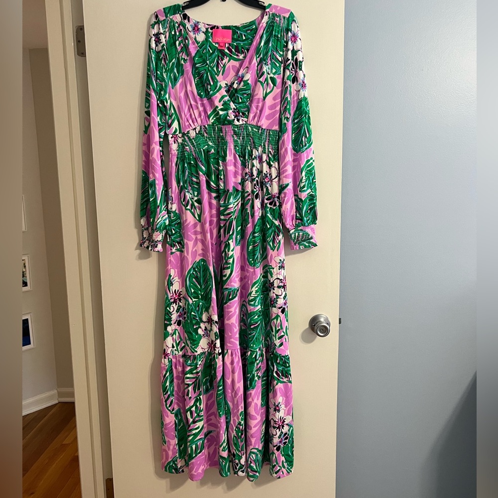 Lilly Pulitzer MISTRAL RUFFLE MAXI DRESS Magnolia Lilac Leidees Night size M